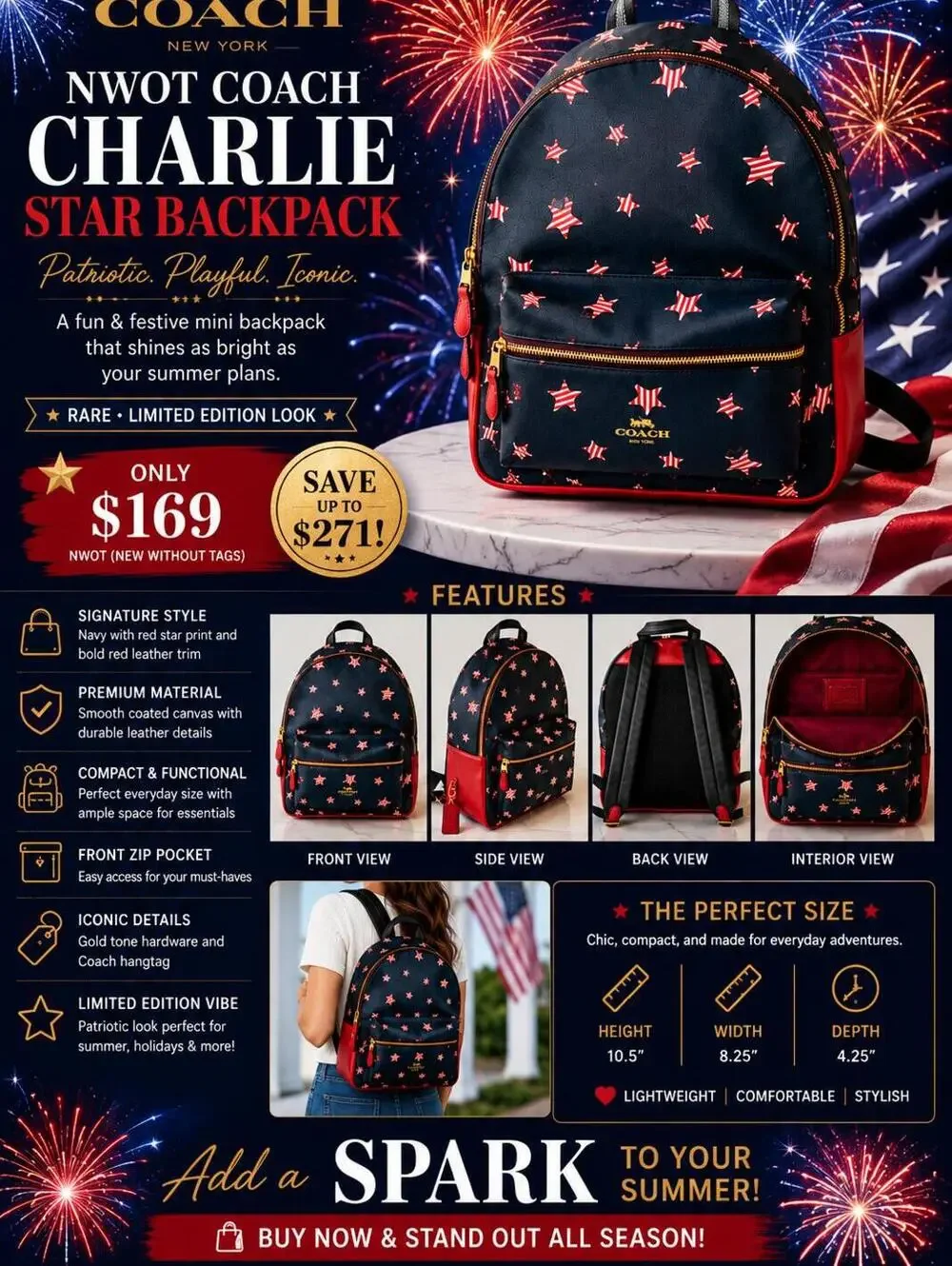 Coach Charlie Star Print Mini Backpack NWOT